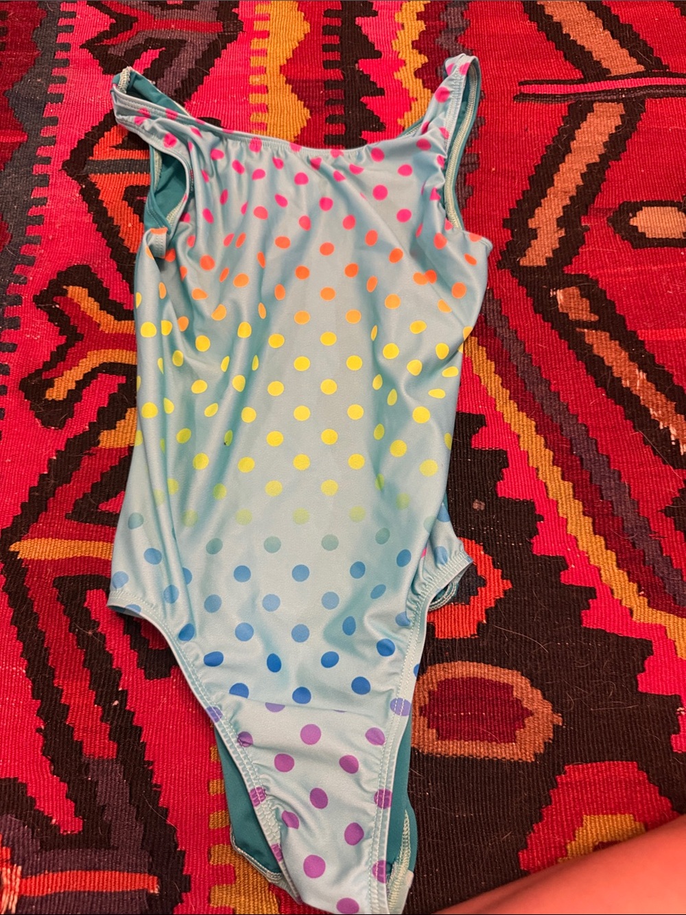 Kids Light Blue Rainbow Polka Dot Costume Leotard